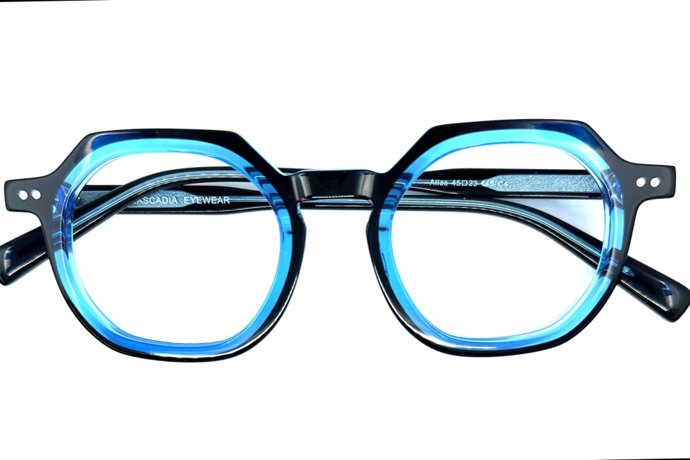 Atlas C4 Black Geo shape with Translucent blue acetate
